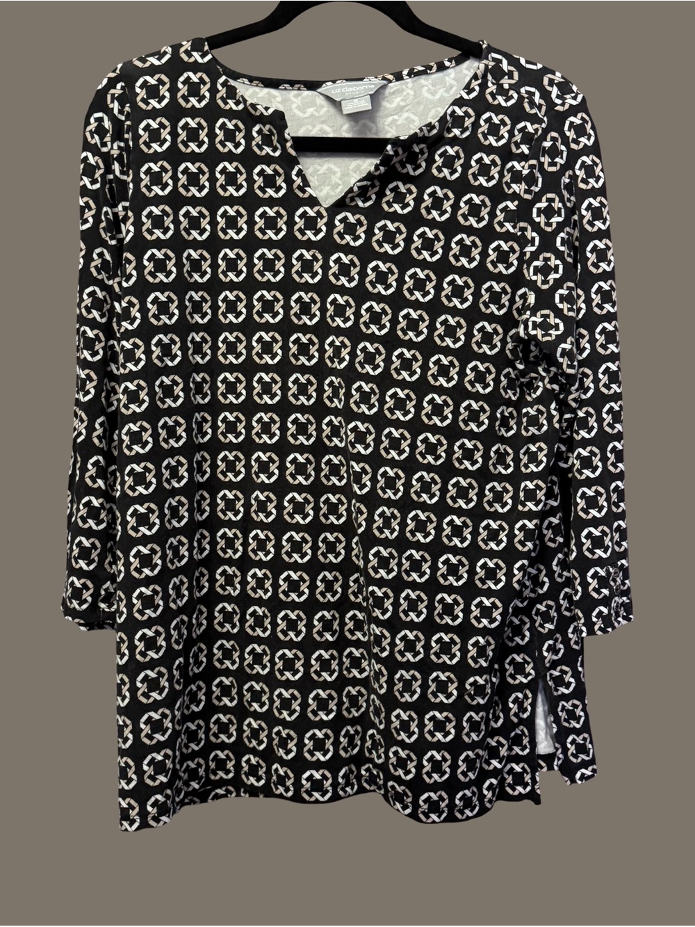 ⭐️3 for $20 Liz Claiborne Black & White Chain-Link Print 3/4 Sleeve Top | Size M